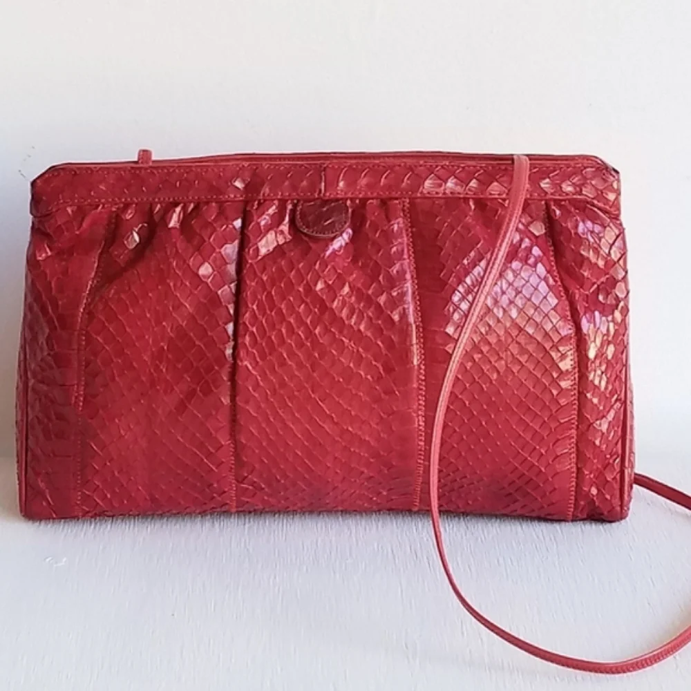 Vintage Palizzio Genuine Leather & Snakeskin Crossbody Hand Bag ⭐️⭐️ - Picture 4 of 16